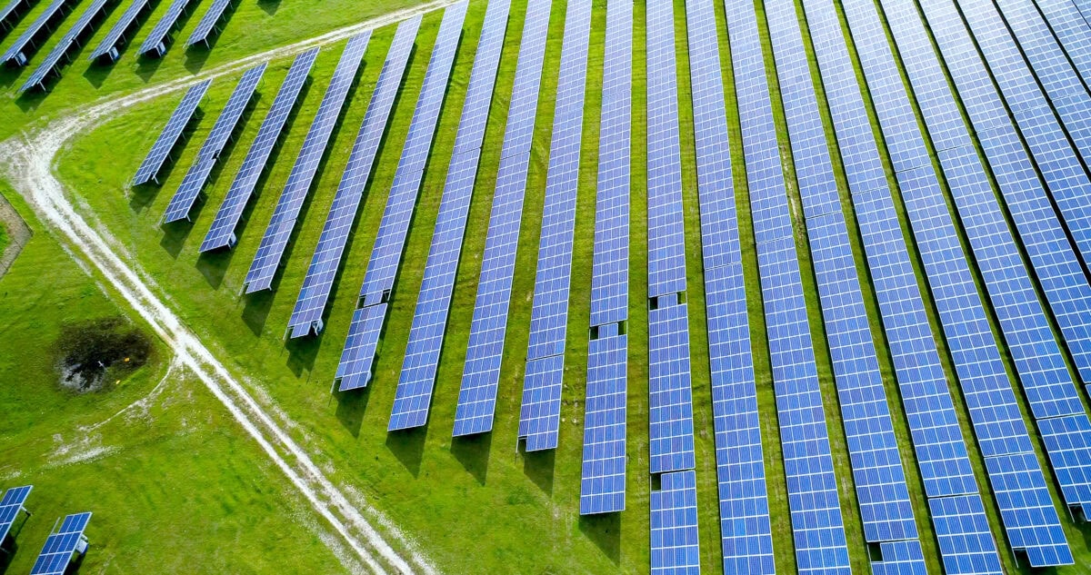 Solar panels in aerial view